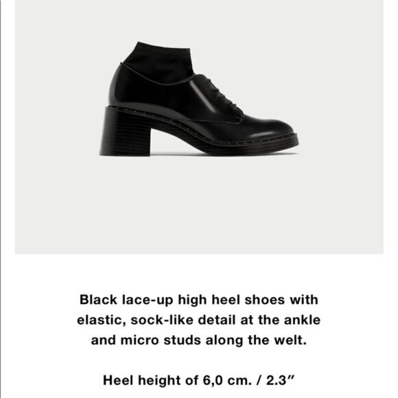 ZARA Trafaluc Heeled Blucher Studded Lace-Up Oxford Shoes 39 8 - Picture 4 of 15